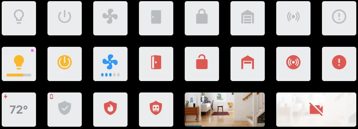 The mini-state buttons for devices, which surface pertinent information without having to dive deeper into that device's info.
